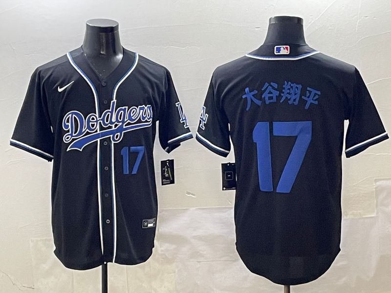 Men Los Angeles Dodgers 17 Ohtani Black blue Three generations Nike 2025 MLB Jersey style 16